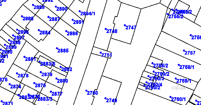 Parcela st. 2751 v KÚ Most II, Katastrální mapa