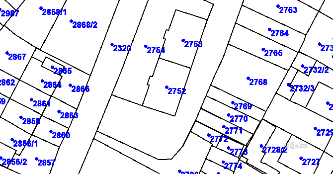 Parcela st. 2752 v KÚ Most II, Katastrální mapa