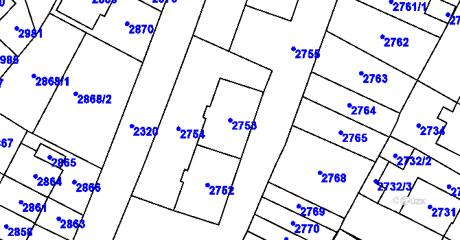 Parcela st. 2753 v KÚ Most II, Katastrální mapa
