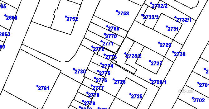 Parcela st. 2773 v KÚ Most II, Katastrální mapa