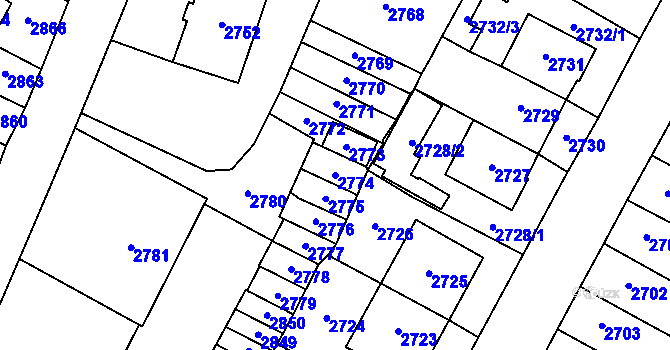 Parcela st. 2774 v KÚ Most II, Katastrální mapa