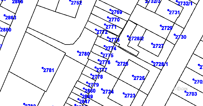 Parcela st. 2775 v KÚ Most II, Katastrální mapa