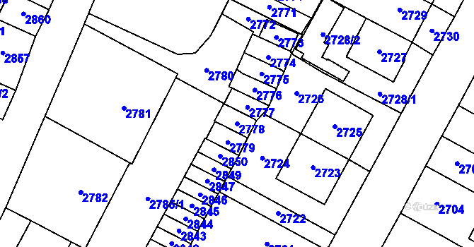 Parcela st. 2778 v KÚ Most II, Katastrální mapa
