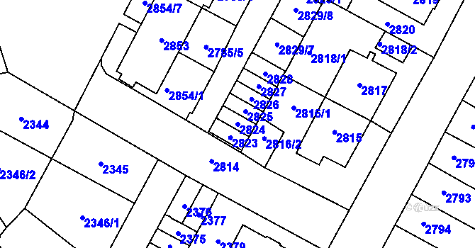 Parcela st. 2824 v KÚ Most II, Katastrální mapa