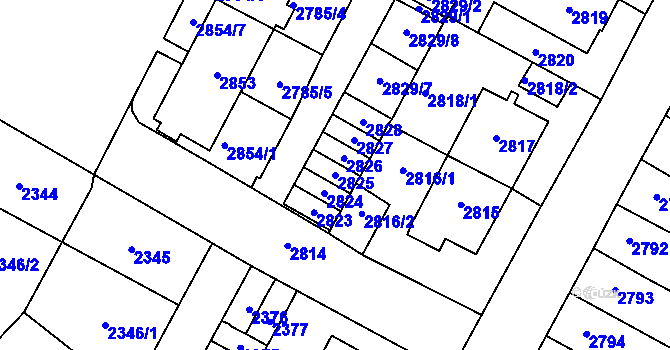 Parcela st. 2825 v KÚ Most II, Katastrální mapa