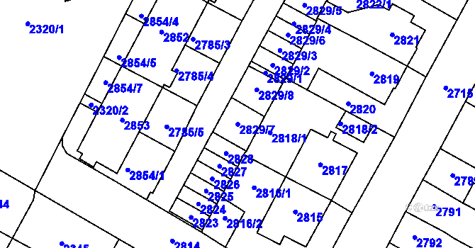 Parcela st. 2829/7 v KÚ Most II, Katastrální mapa