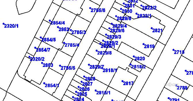 Parcela st. 2829/8 v KÚ Most II, Katastrální mapa
