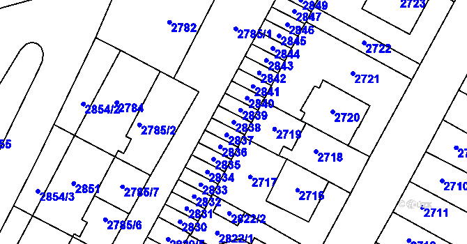 Parcela st. 2838 v KÚ Most II, Katastrální mapa