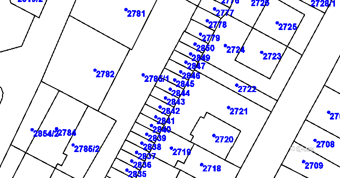 Parcela st. 2844 v KÚ Most II, Katastrální mapa