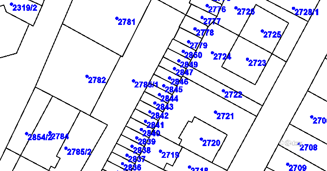 Parcela st. 2845 v KÚ Most II, Katastrální mapa