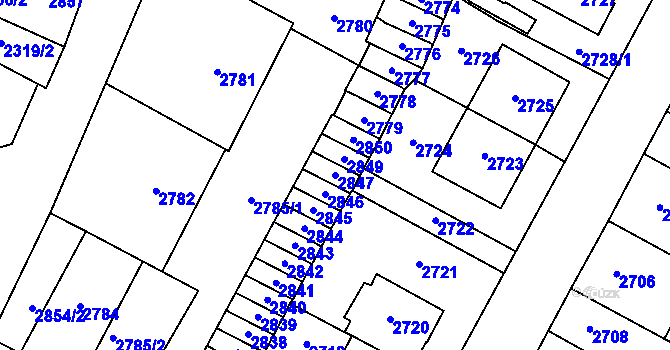 Parcela st. 2847 v KÚ Most II, Katastrální mapa