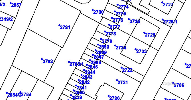 Parcela st. 2849 v KÚ Most II, Katastrální mapa