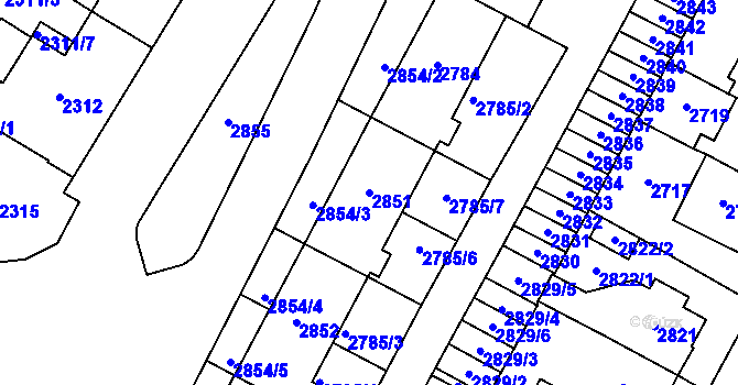 Parcela st. 2851 v KÚ Most II, Katastrální mapa