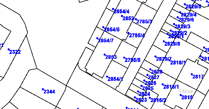 Parcela st. 2853 v KÚ Most II, Katastrální mapa
