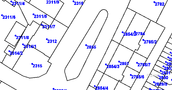 Parcela st. 2855 v KÚ Most II, Katastrální mapa