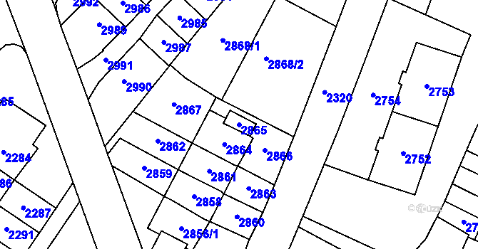 Parcela st. 2865 v KÚ Most II, Katastrální mapa