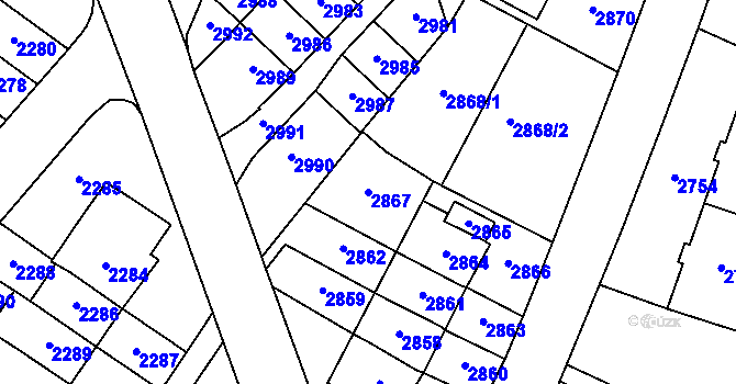 Parcela st. 2867 v KÚ Most II, Katastrální mapa