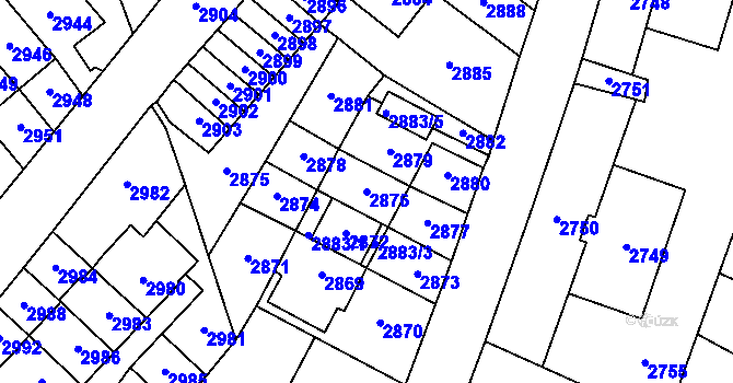 Parcela st. 2876 v KÚ Most II, Katastrální mapa