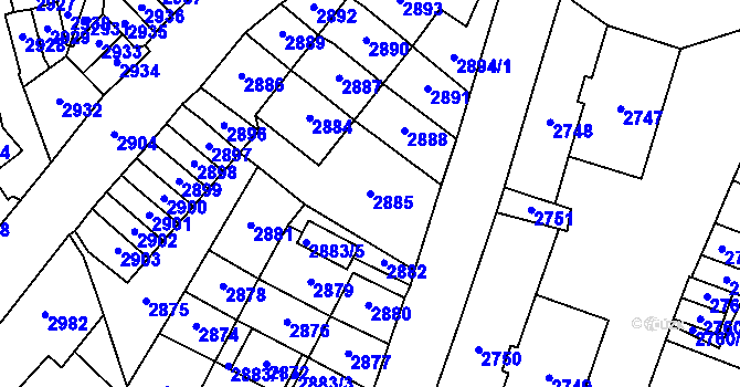 Parcela st. 2885 v KÚ Most II, Katastrální mapa