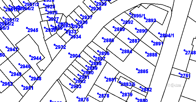 Parcela st. 2896 v KÚ Most II, Katastrální mapa