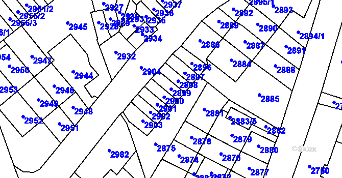 Parcela st. 2899 v KÚ Most II, Katastrální mapa