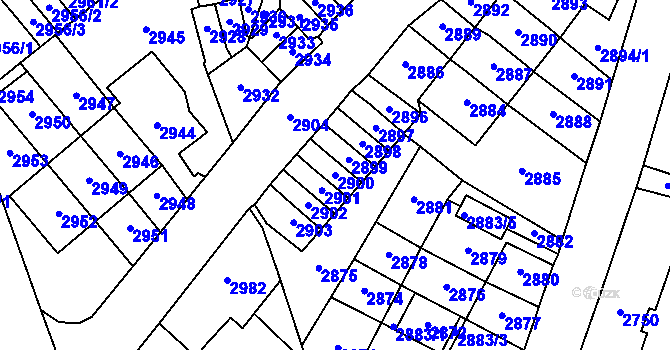 Parcela st. 2900 v KÚ Most II, Katastrální mapa
