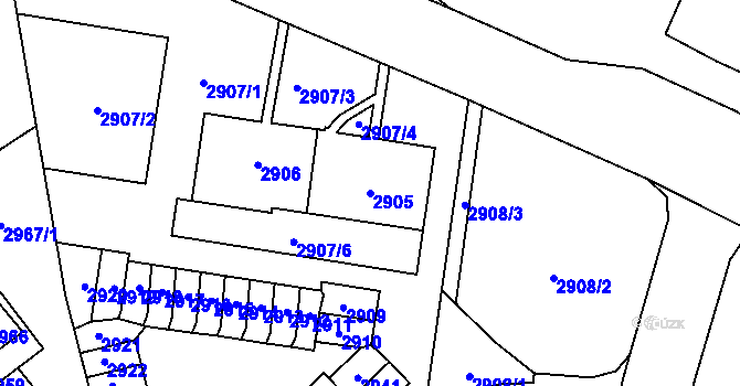 Parcela st. 2905 v KÚ Most II, Katastrální mapa