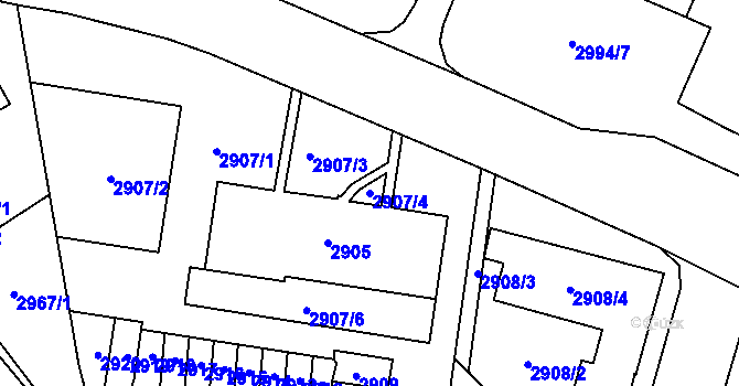 Parcela st. 2907/4 v KÚ Most II, Katastrální mapa