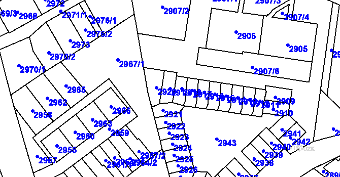 Parcela st. 2919 v KÚ Most II, Katastrální mapa
