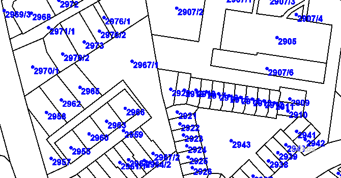Parcela st. 2920 v KÚ Most II, Katastrální mapa