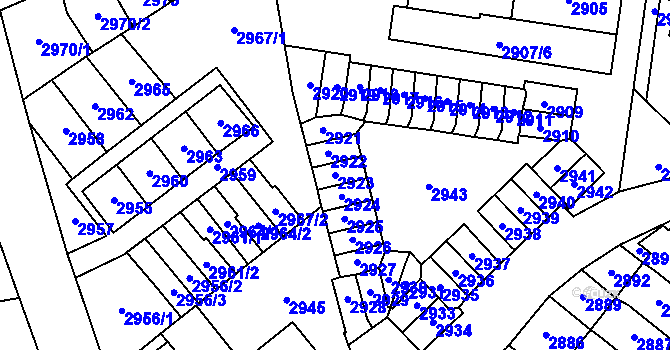Parcela st. 2923 v KÚ Most II, Katastrální mapa