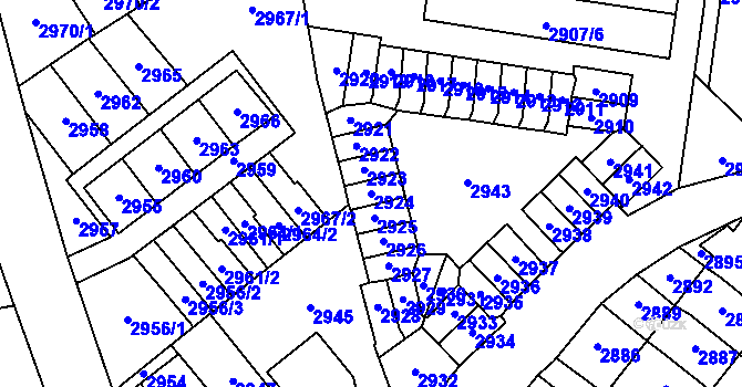 Parcela st. 2924 v KÚ Most II, Katastrální mapa