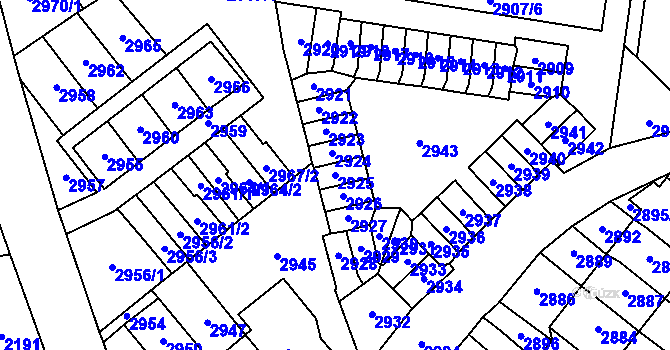 Parcela st. 2925 v KÚ Most II, Katastrální mapa