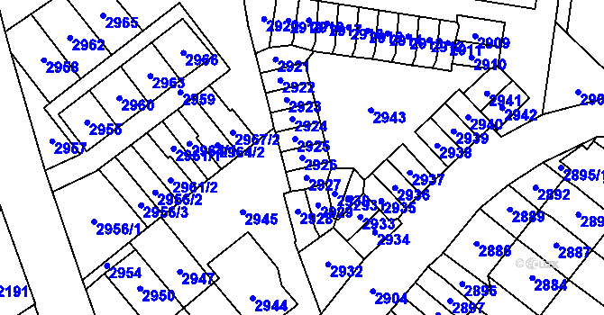 Parcela st. 2926 v KÚ Most II, Katastrální mapa