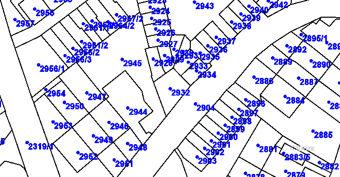 Parcela st. 2932 v KÚ Most II, Katastrální mapa
