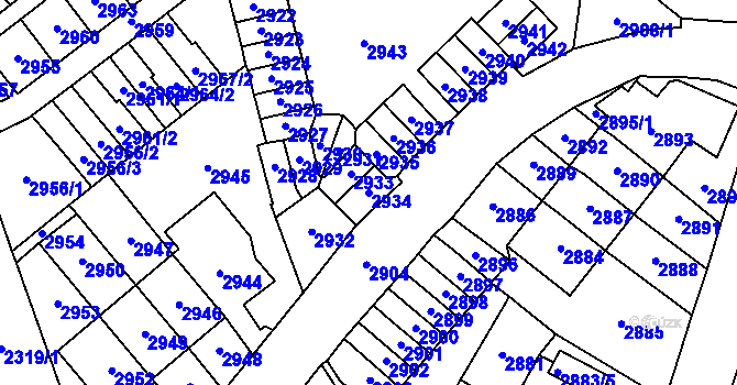 Parcela st. 2934 v KÚ Most II, Katastrální mapa