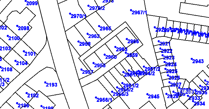 Parcela st. 2960 v KÚ Most II, Katastrální mapa