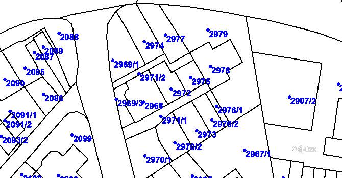 Parcela st. 2972 v KÚ Most II, Katastrální mapa