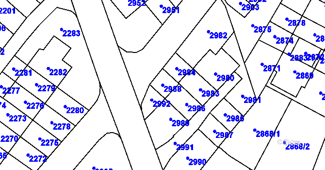 Parcela st. 2988 v KÚ Most II, Katastrální mapa