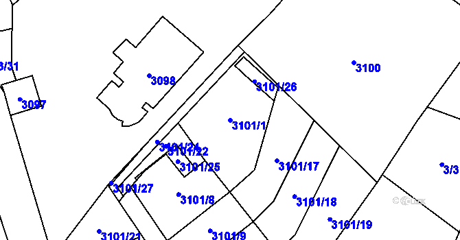 Parcela st. 3101/1 v KÚ Most II, Katastrální mapa
