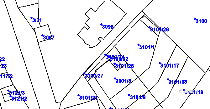 Parcela st. 3101/24 v KÚ Most II, Katastrální mapa