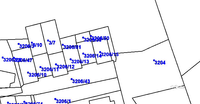 Parcela st. 3206/15 v KÚ Most II, Katastrální mapa