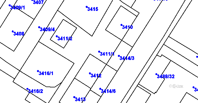 Parcela st. 3411/1 v KÚ Most II, Katastrální mapa