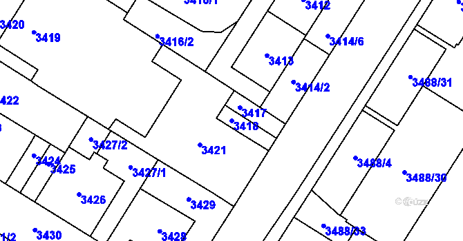 Parcela st. 3418 v KÚ Most II, Katastrální mapa