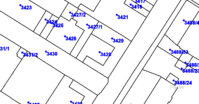 Parcela st. 3428 v KÚ Most II, Katastrální mapa