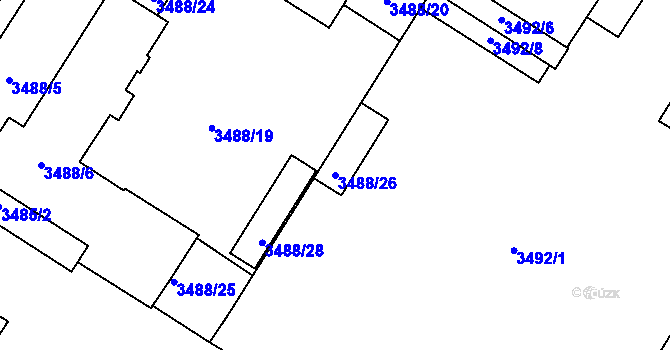 Parcela st. 3488/26 v KÚ Most II, Katastrální mapa