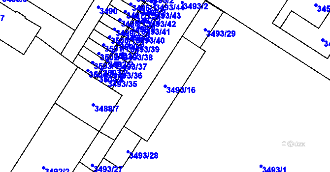 Parcela st. 3493/16 v KÚ Most II, Katastrální mapa
