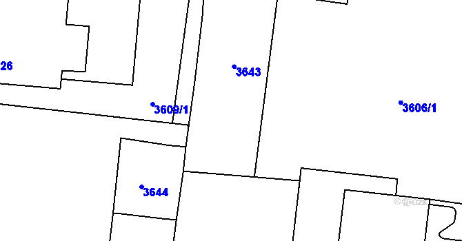 Parcela st. 3643 v KÚ Most II, Katastrální mapa
