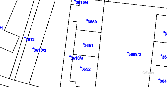 Parcela st. 3651 v KÚ Most II, Katastrální mapa