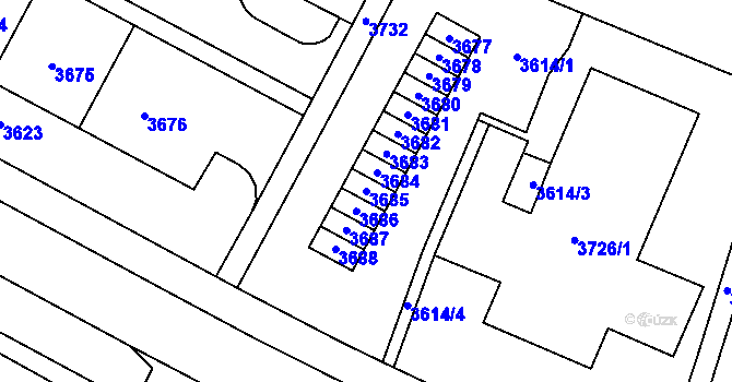 Parcela st. 3685 v KÚ Most II, Katastrální mapa